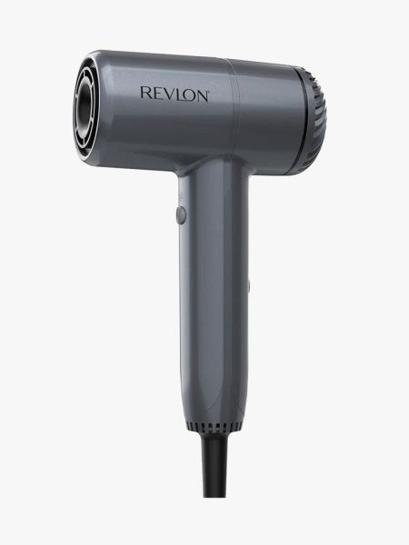 A gray Revlon PowerMove Hair Dryer on a white background